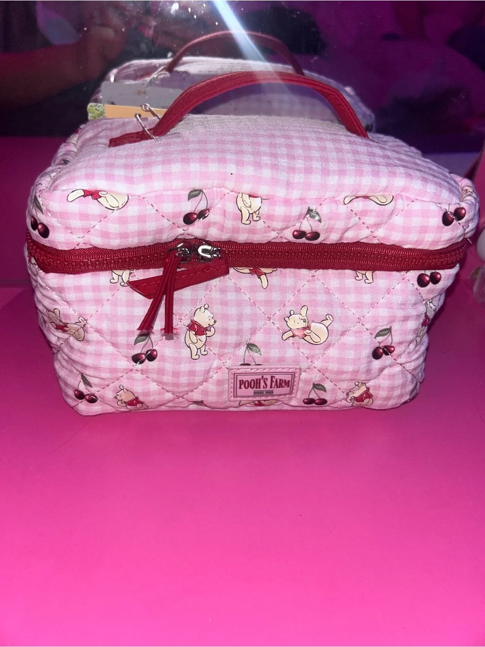 Disney Winnie The Pooh pink plaid Makeup bag-Cosmetic bag